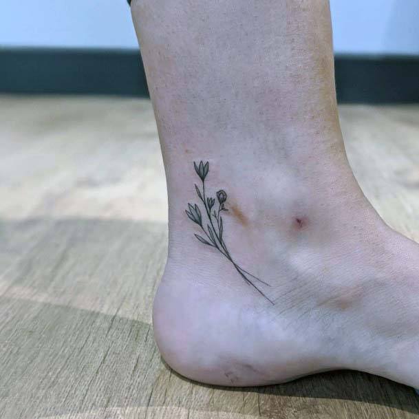 Womens Ankle Simple Plant Tattoo