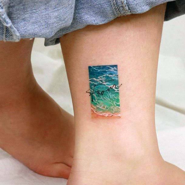 Womens Ankle Small Cute Ocean Tattoo In Frame