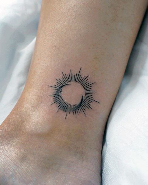 Womens Ankle Small Sun Tattoo