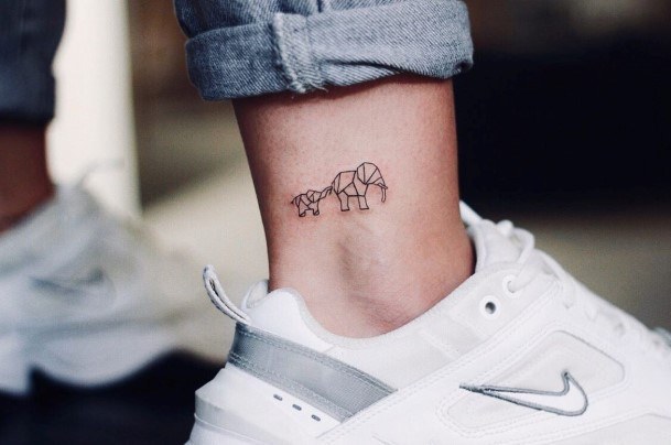 Womens Ankles Baby Elephant And Mother Tattoo