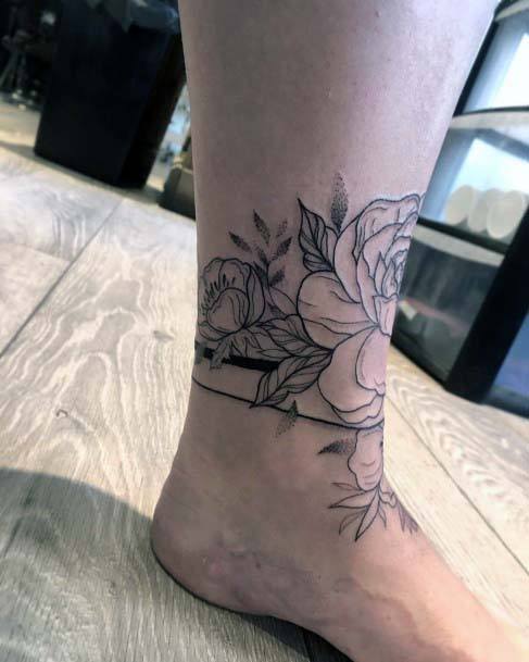 Womens Ankles Black Flower Tattoo