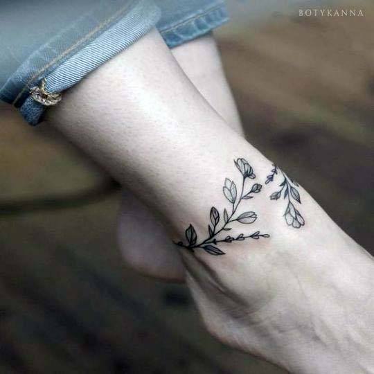 Womens Ankles Floral Band Tattoo