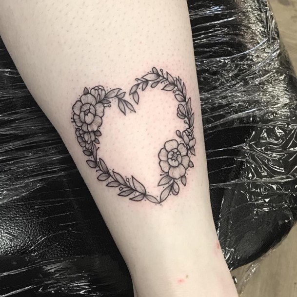 Womens Ankles Floral Heart Tattoo