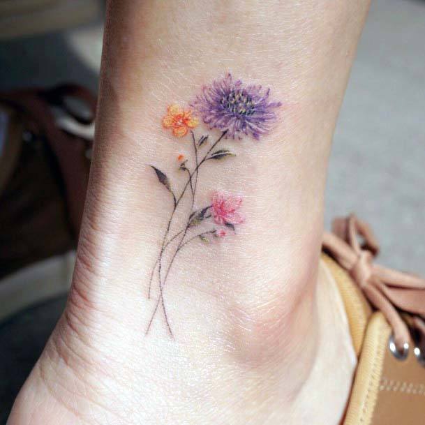 Womens Ankles Purple Dandelion Tattoo