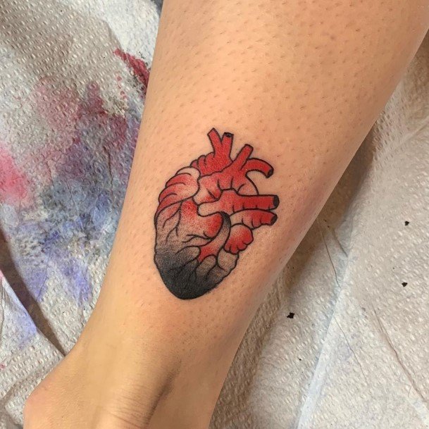 Womens Ankles Red Anatomical Heart Tattoo