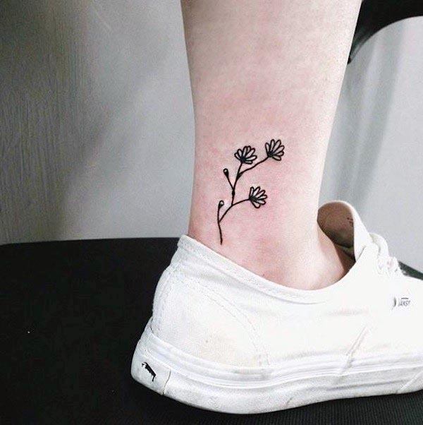 Womens Ankles Simple Black Flower Tattoo