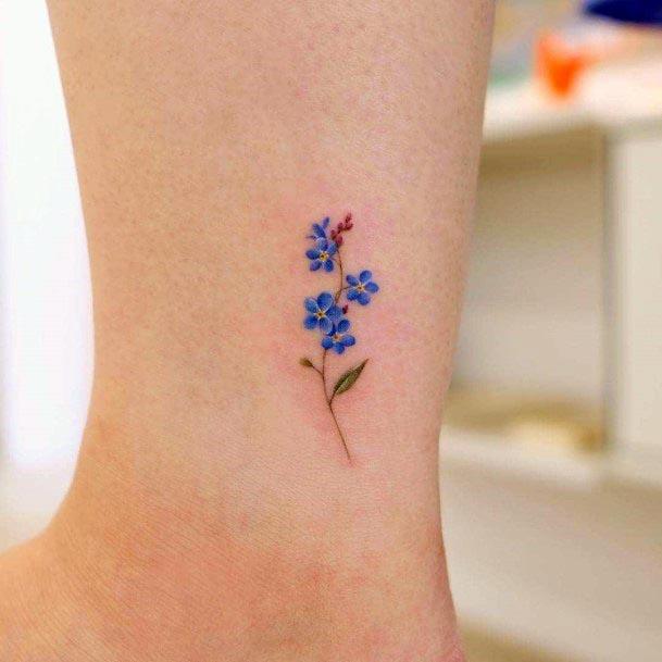 Womens Ankles Simple Blue Flower Tattoo