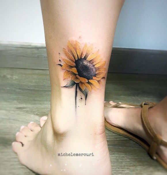 Womens Ankles Sunflower Tattoo