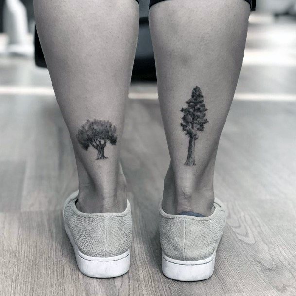 Womens Ankles Trees Tattoo