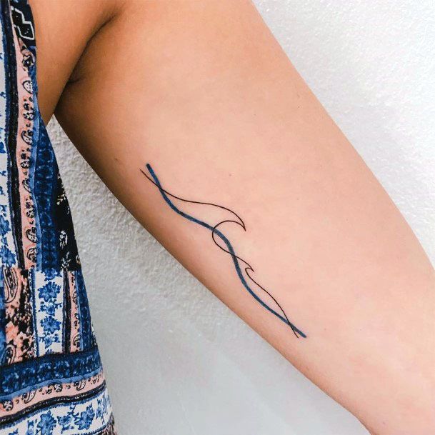 Womens Arm Thin Blue Wave Tattoo