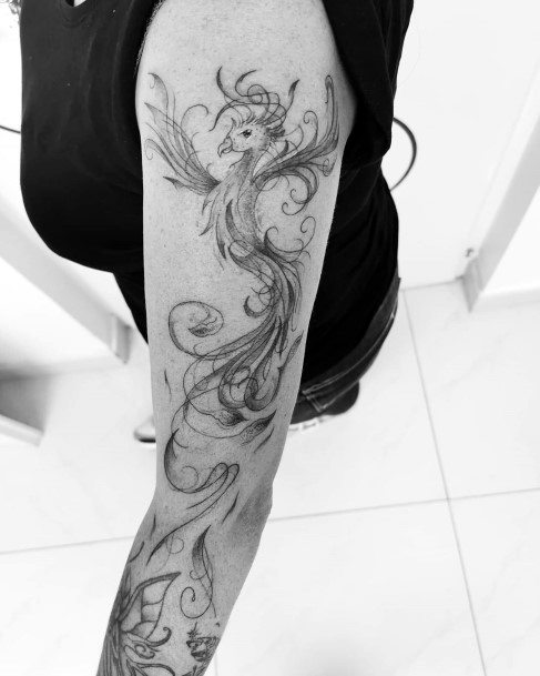 Womens Arms Black And Grey Lovely Phoenix Tattoo