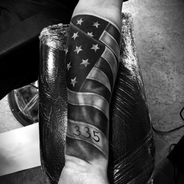 Womens Arms Black And Grey Metallic American Flag Tattoo Art