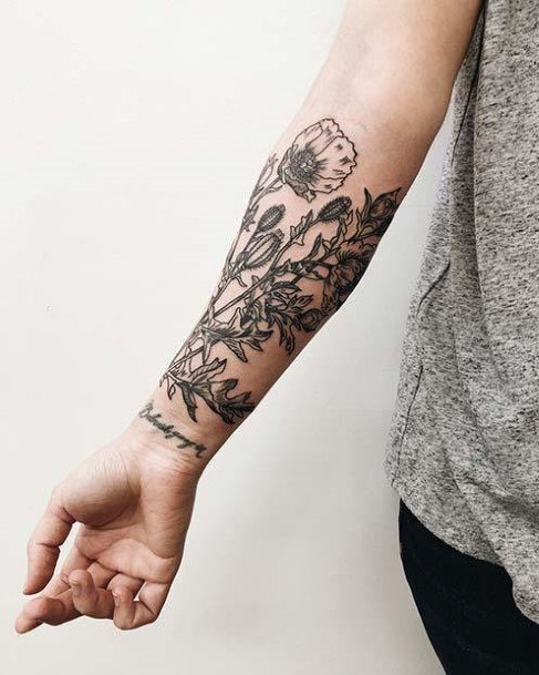 Womens Arms Black Flower Tattoo