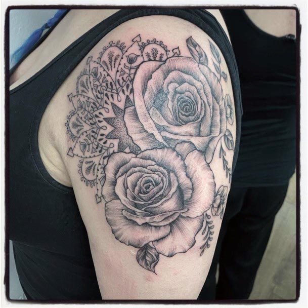 Womens Arms Black Rose Tattoo