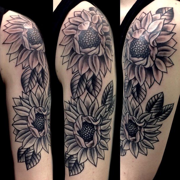 Womens Arms Bunch Of Sunflowers Tattoo