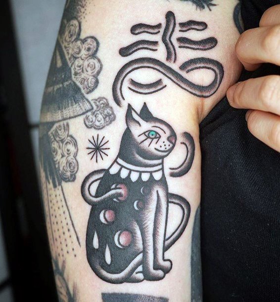 Womens Arms Cat Tribal Tattoo Art