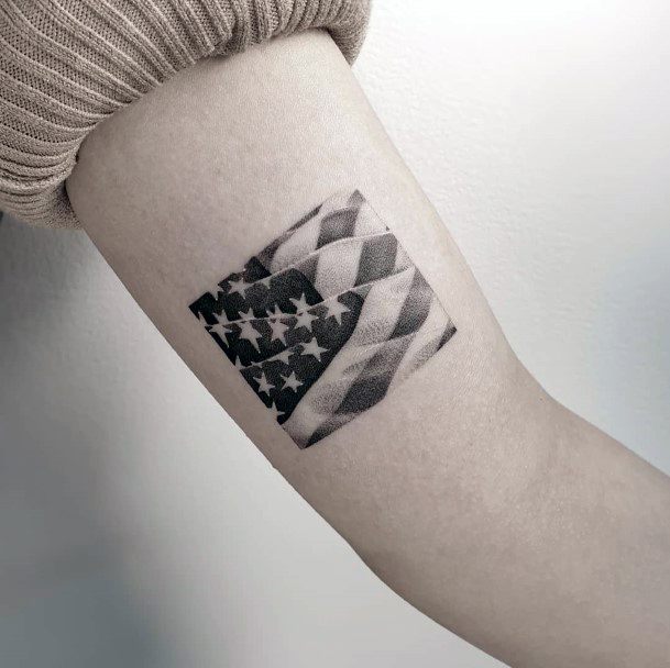 Womens Arms Checkered Black And White American Flag Tattoo