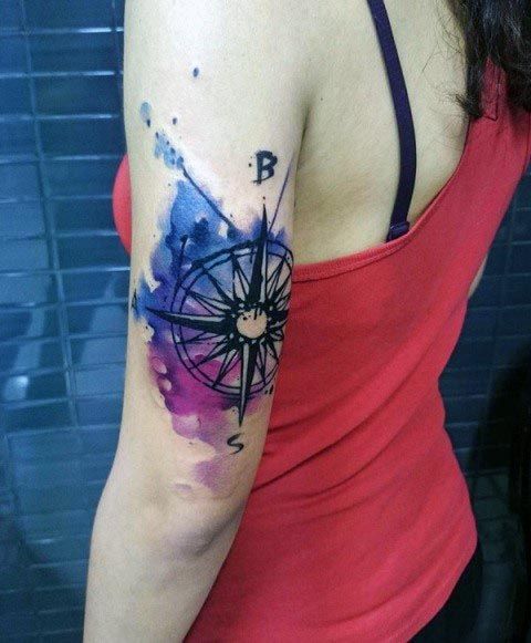 Womens Arms Compass And Color Tattoo