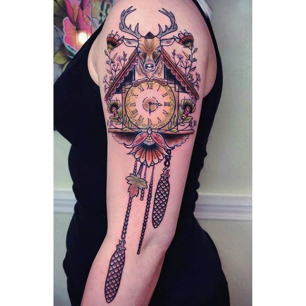 Womens Arms Cuckoo Clock Tattoo Art