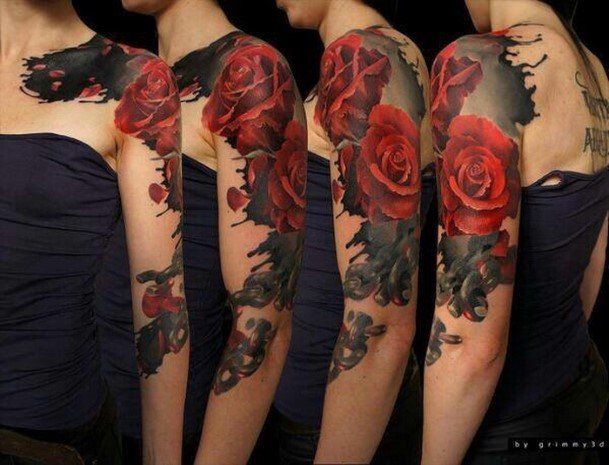 Womens Arms Delightful Red Rose Tattoo