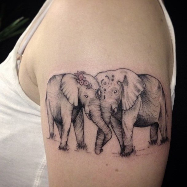 Womens Arms Elephants In Love Tattoo