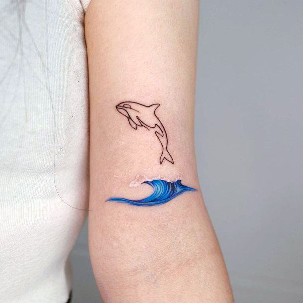 Womens Arms Fish And Blue Wave Tattoo