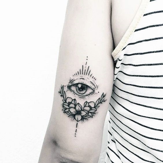 Womens Arms Flowers And Eye Tattoo