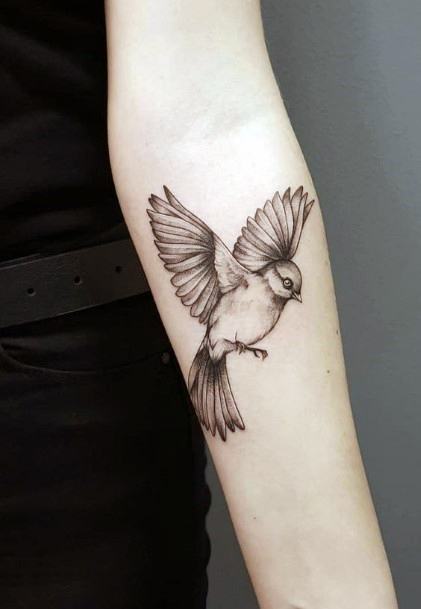 Womens Arms Flying Bird Tattoo