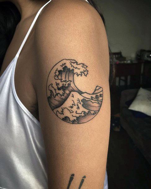 Womens Arms Frothy Grey Wave Tattoo