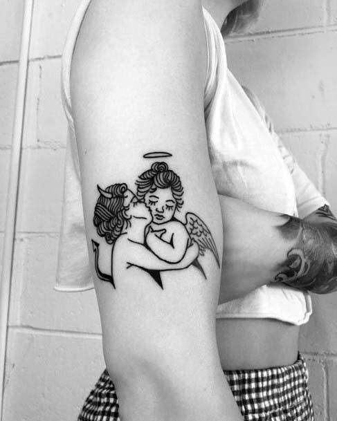 Womens Arms Kissing Angel Tattoo