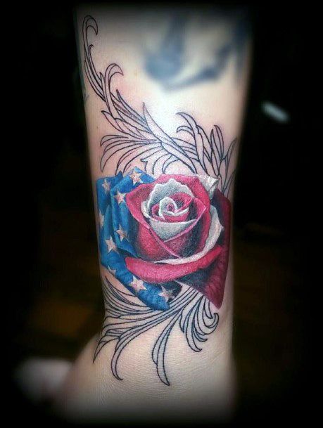 Womens Arms Lovely Rose American Flag Tattoo