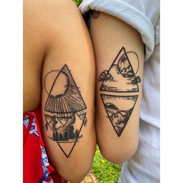 Womens Arms Matching Triangular Art Tattoo