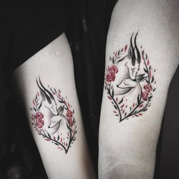 Womens Arms Mother And Child Deer Tattoo Matching