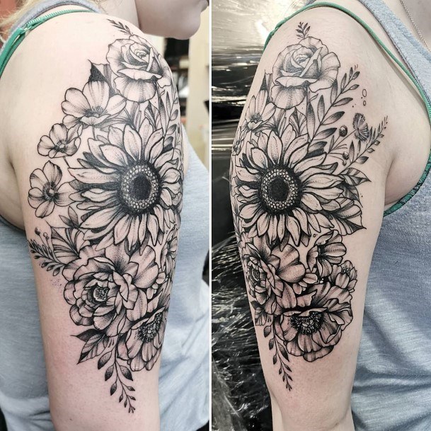 Womens Arms Multitude Of Sunflowers Tattoo