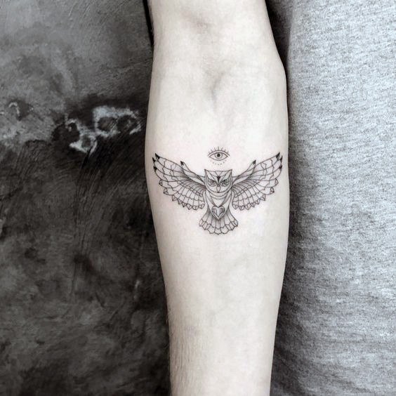 Womens Arms Owl And Eye Tattoo