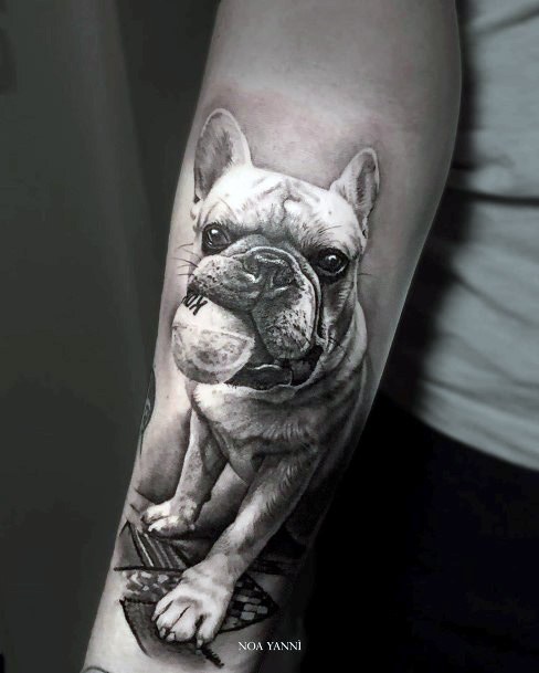 Womens Arms Pug Dog Tattoo With Flower