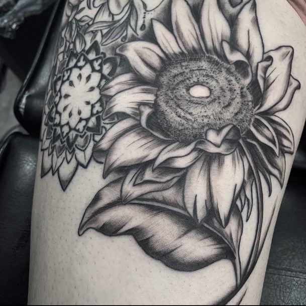 Womens Arms Shaded Sunflower Tattoo