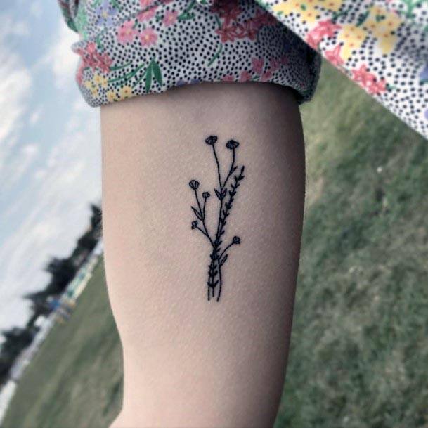 Womens Arms Simple Black Floral Tattoo