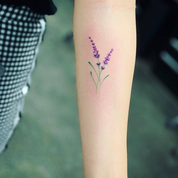 Womens Arms Small Lavendar Plant Tattoo