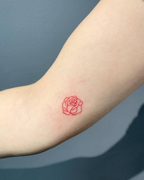 Womens Arms Small Red Rose Tattoo