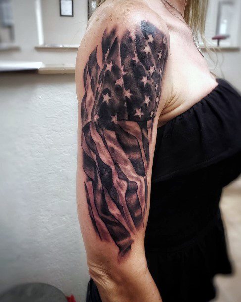 Womens Arms Spectacular Grey American Flag Tattoo