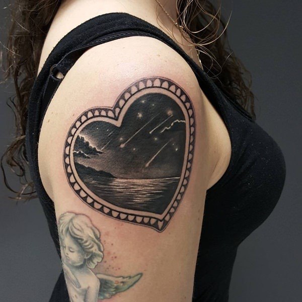 Womens Arms Strormy Dark Shore In Heart Tattoo