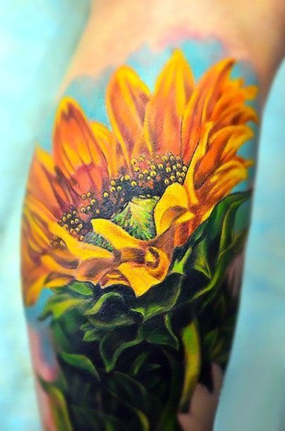Womens Arms Sunflower Tattoo
