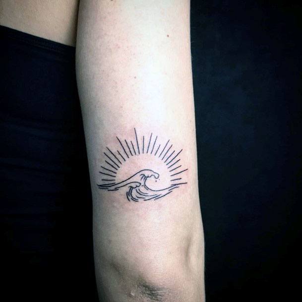 Womens Arms Sunrise And Wave Tattoo