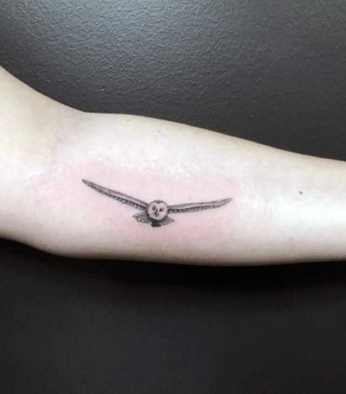 Womens Arms Thin Owl Tattoo