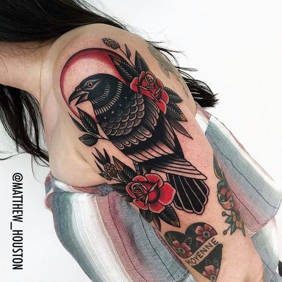 Womens Arms Traditional Black Crow Tattoo