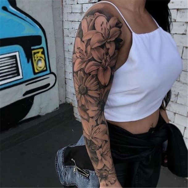 Womens Arms Treasured Flowers Tattoo