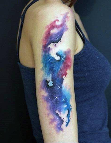 Womens Arms Watercolor Universe Tattoo