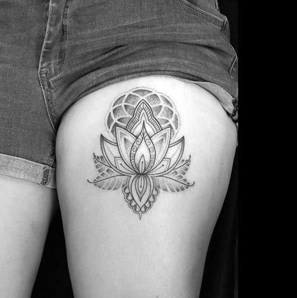 Womens Artistic Black Lotus Tattoo On Arms