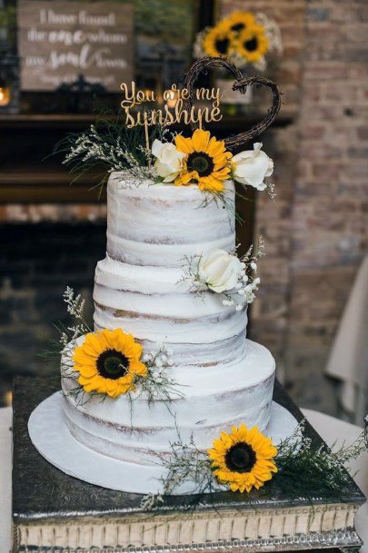 Womens Artistic Sunflower Wedding Cake